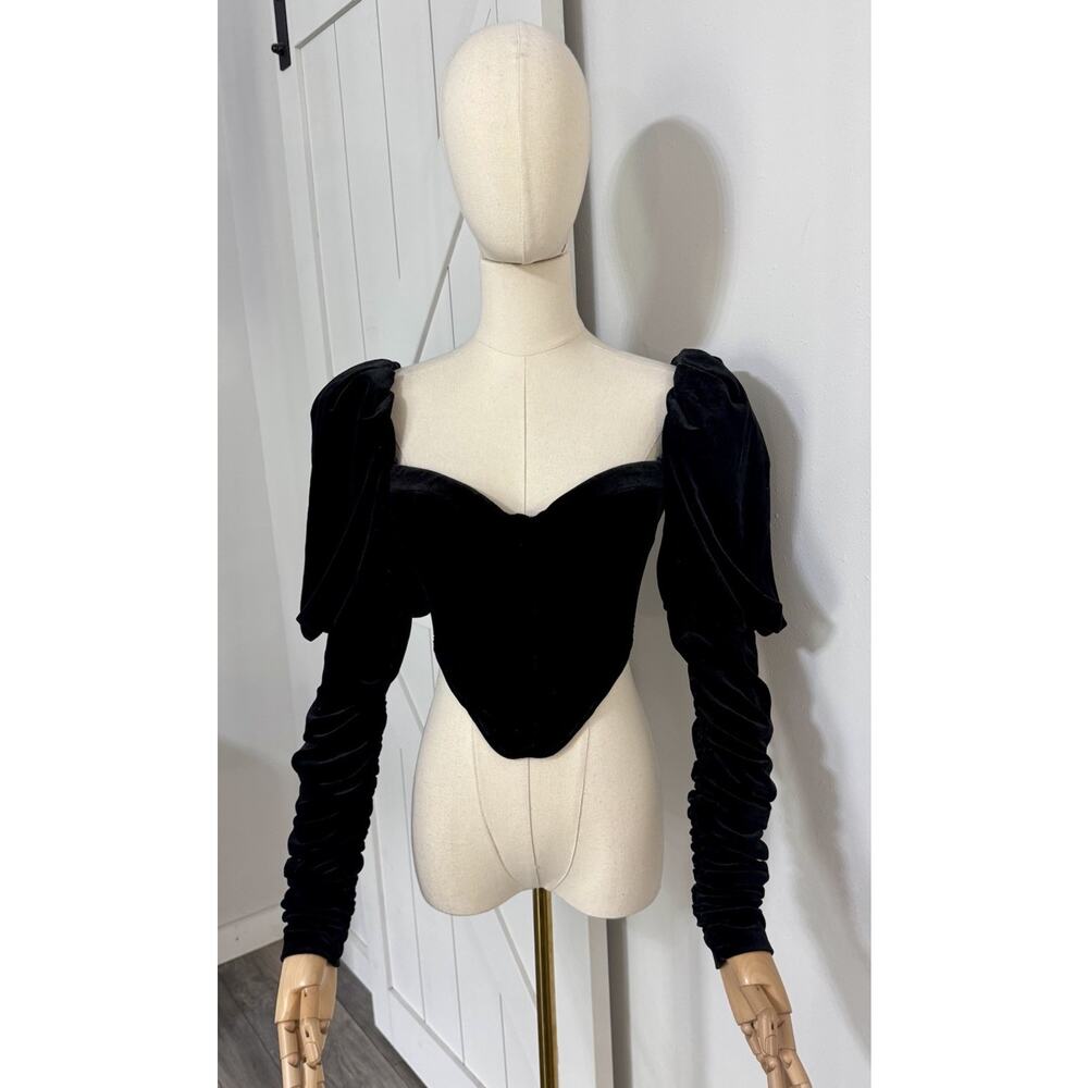Miss Circle Women Size Xs Black Velvet Corset Top Puff Long Sleeve